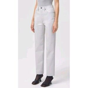 AGOLDE Sz 34 90's Pinch Waist SOFT Recycled Leather Lt Grey Straight Leg  - $348